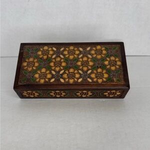Vintage Wood Box Deep Floral Carved from Poland